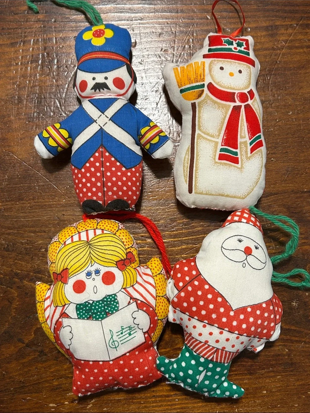 Holiday Plush Ornament Set vintage 1970 Calico Stuffed Fabric Ornaments